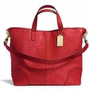 COACH Hadley Luxe Red Tumbled Leather Satchel Duffle Shoulder Bag NWT F31334